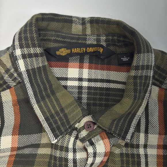 Harley Davidson Flannel Shirt Jacket Mens Size L Heavyweight Plaid‎ Embroidered - Picture 7 of 9